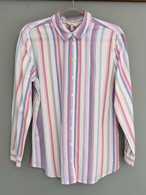 Joules "Cornelia" Pastel Rainbow Stripes White Button 100% Cotton Blouse Top
